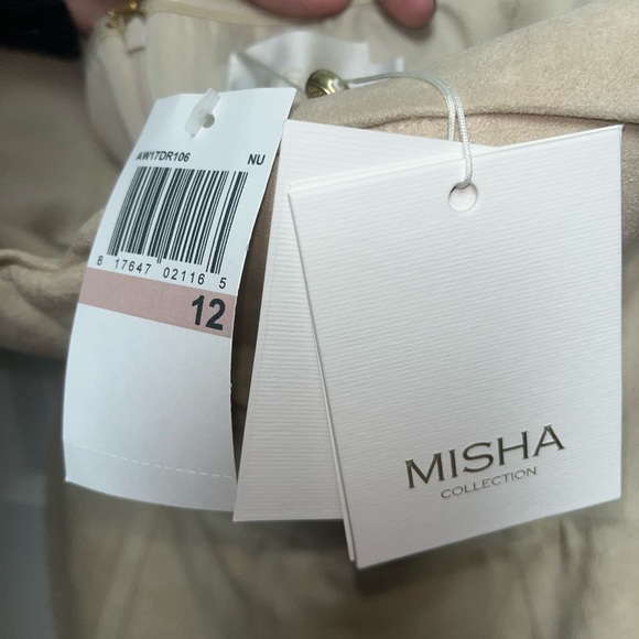 Misha Elegant Off-Shoulder Dress in BUFF - Picture 3 of 6